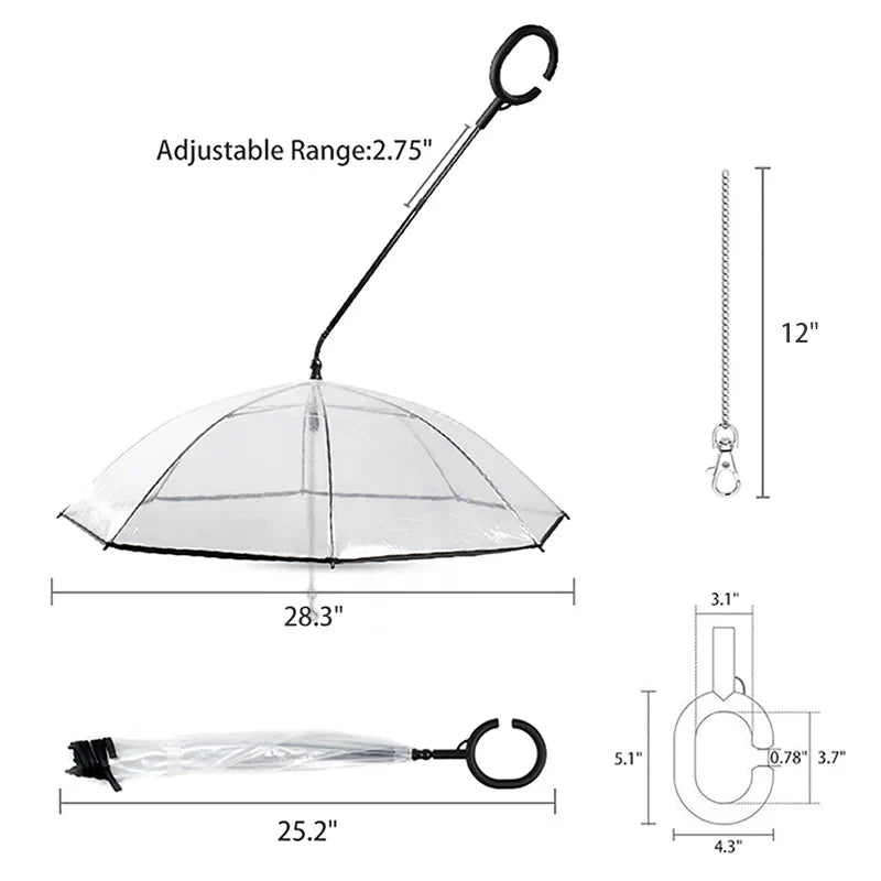 Hands-Free Dog Umbrella Leash – Transparent Rain Cover for Small Dogs, Adjustable Handle, All-Weather Pet Protection