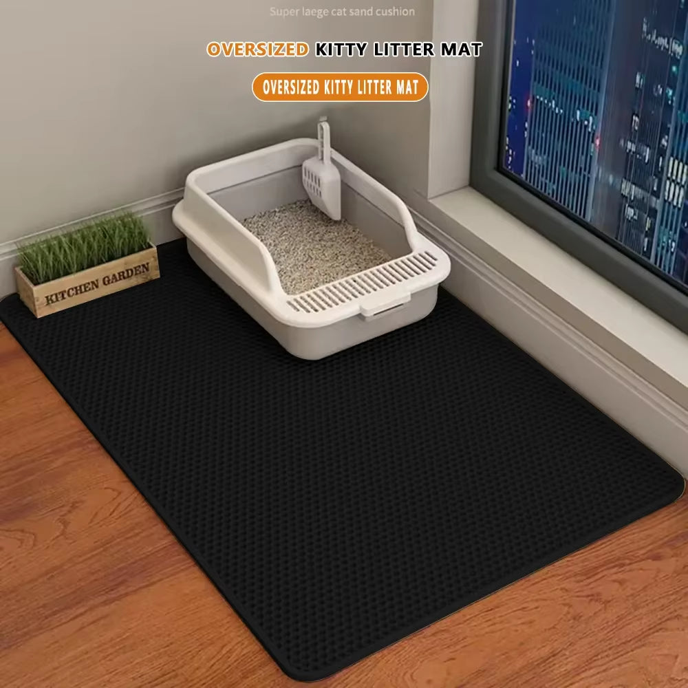 Large Double-Layer Waterproof Cat Litter Mat – Non-Slip, Washable Pet Pad for Litter Box Mess Control and Easy Cleaning