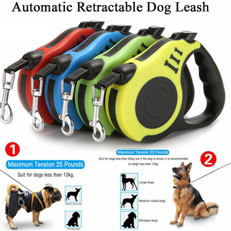 Automatic Retractable Dog Leash with Brake & Lock – Tangle-Free, Dual Size Options, Heavy-Duty Control for Small to Large Pets