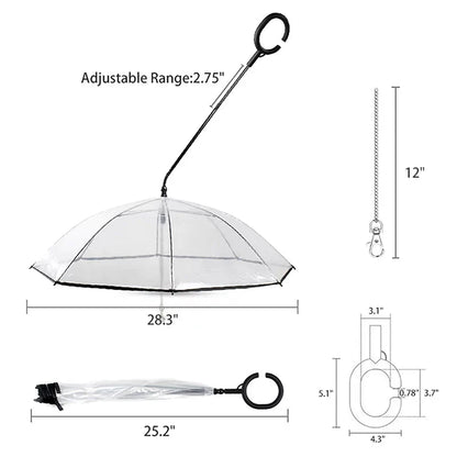 Hands-Free Dog Umbrella Leash – Transparent Rain Cover for Small Dogs, Adjustable Handle, All-Weather Pet Protection