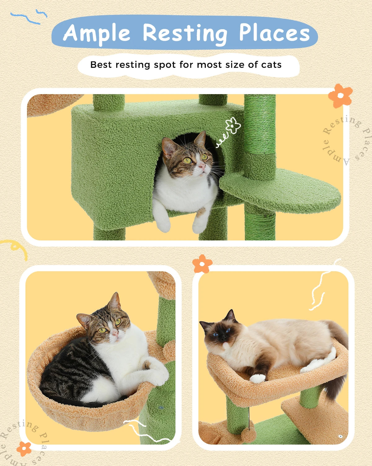 Cat Tree Tower for Large Indoor Cats – Spacious Hammock, Condo House, Scratching Post & Multi-Level Activity Center
