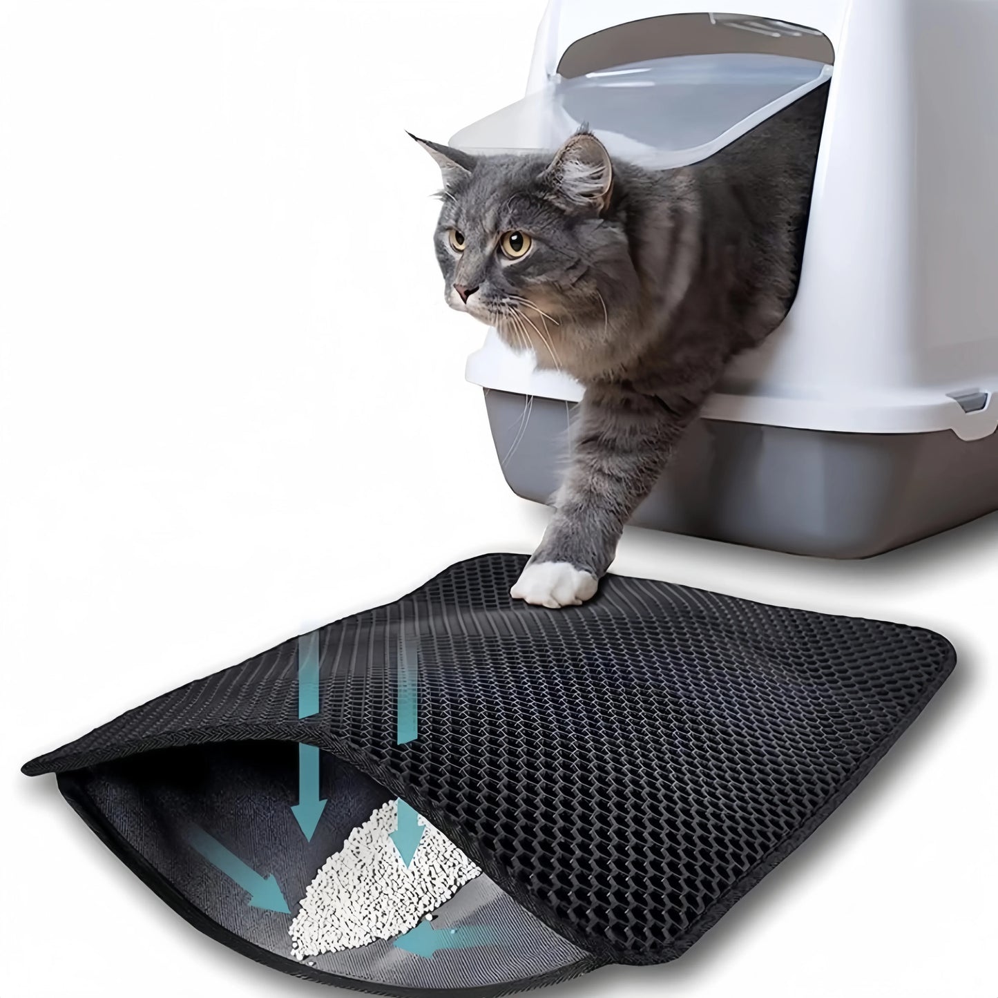 Large Double-Layer Waterproof Cat Litter Mat – Non-Slip, Washable Pet Pad for Litter Box Mess Control and Easy Cleaning