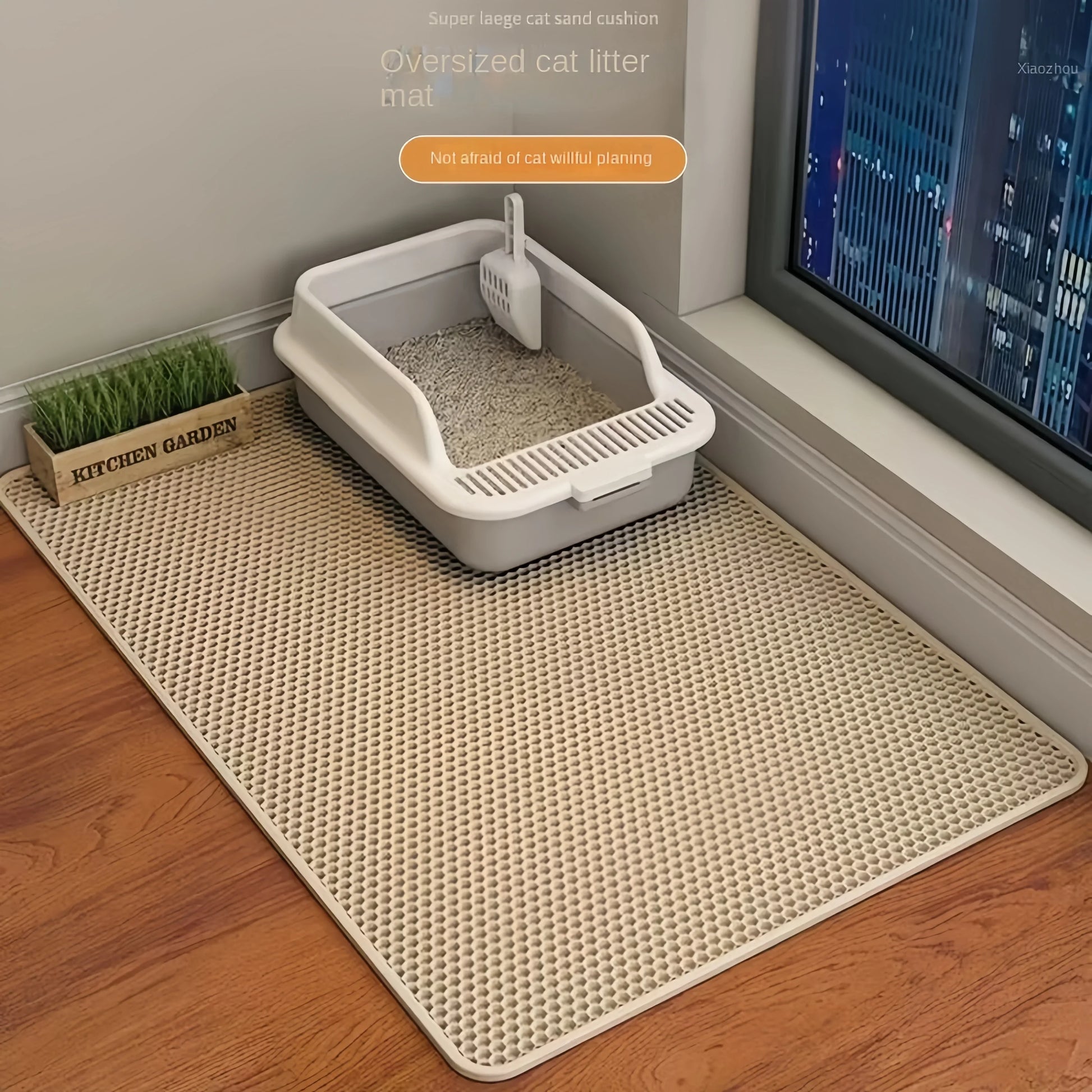 Large Double-Layer Waterproof Cat Litter Mat – Non-Slip, Washable Pet Pad for Litter Box Mess Control and Easy Cleaning